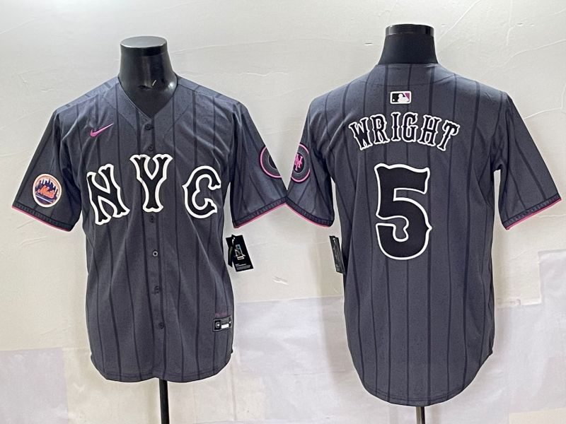 Men 2025 New York Mets 5 Wright Grey Game Nike MLB Jersey style 05